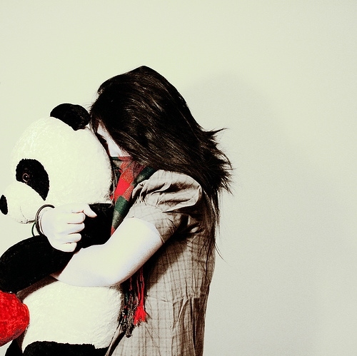 girl, hug and panda