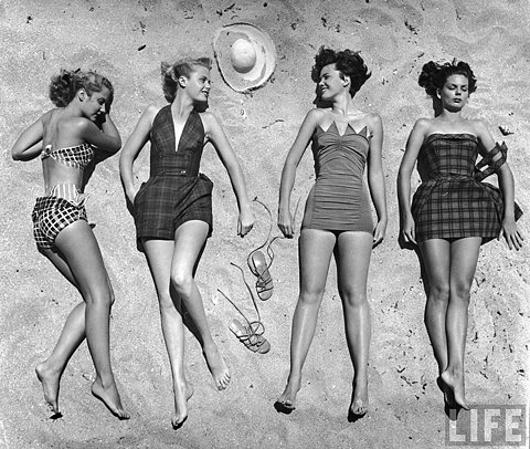 bathing suits, beach and black and white