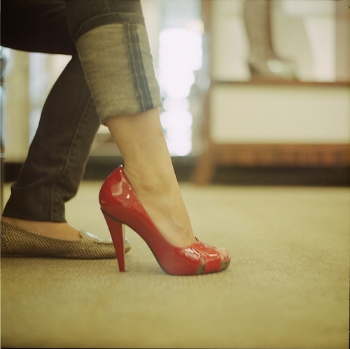 high heels, patent leather and red