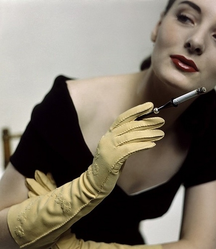 1940s, black dress and cigarette