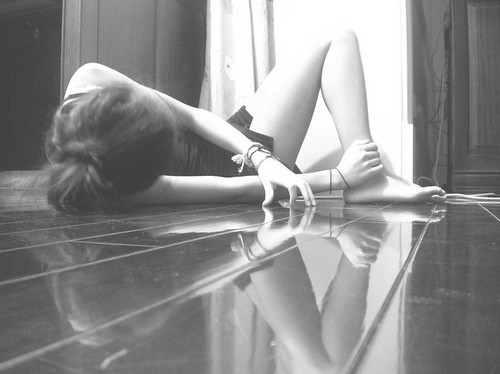 black and white, floor and girl