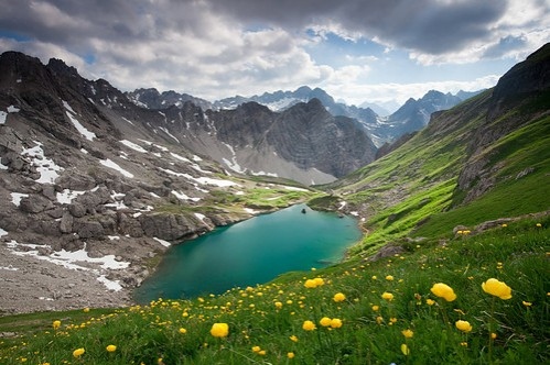 clouds, flower and lake