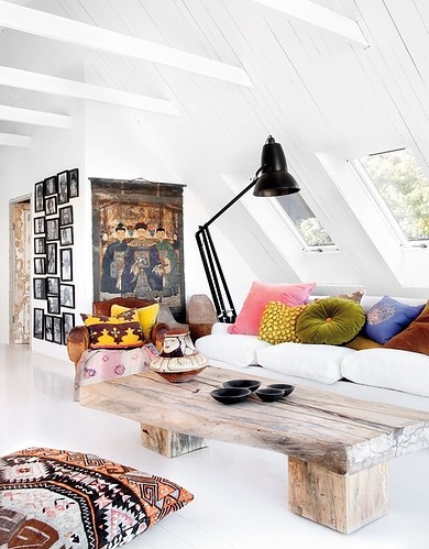 attic, coffee table and colorfull