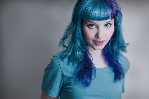 beautiful, blue girl and blue hair