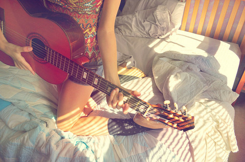 bed, colour and guitar