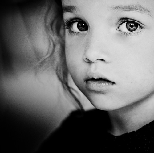black and white, child and eyes
