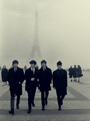 beatles, beatles in paris and black and white