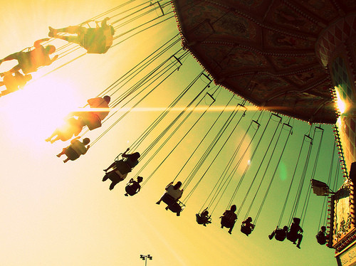 amusement park, carousel and happiness