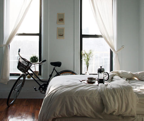 bed, bedroom and bicicle