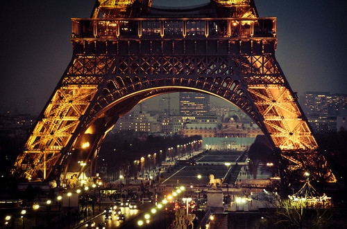 city, eiffel tower and lights