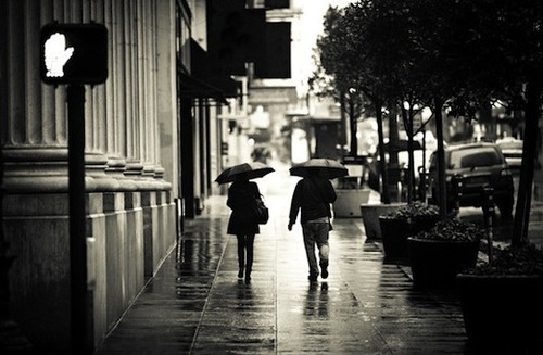 black and white, city and couple