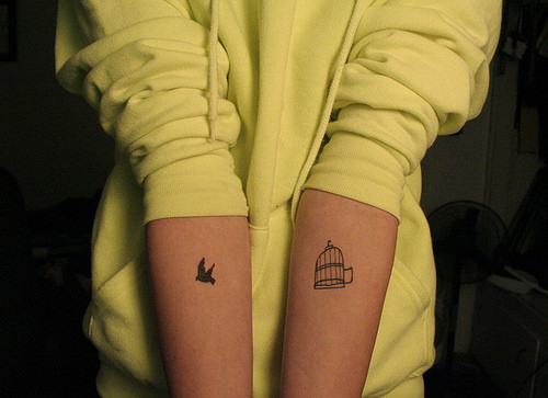 bird and cage, cute little tattoo and tatoo