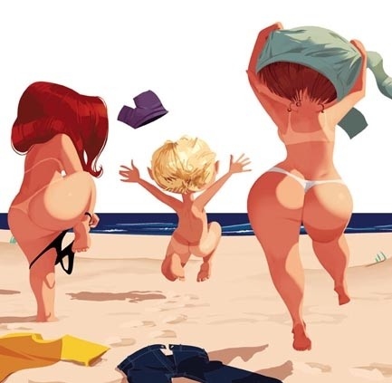 beach, boy, cartoony, desenho, female, funny
