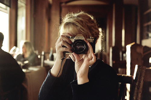 blond, camera and female