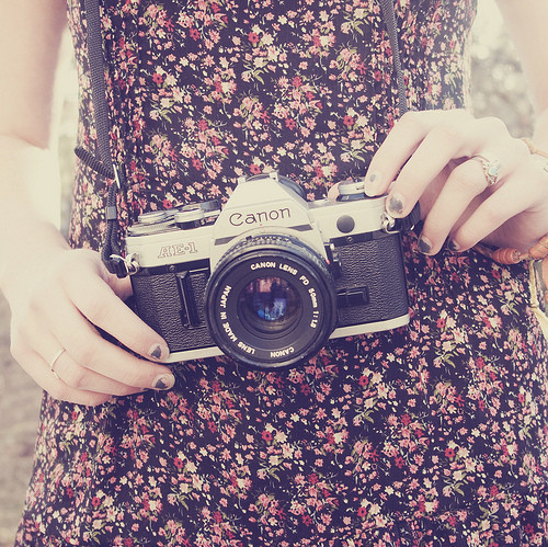 camera, canon and floral