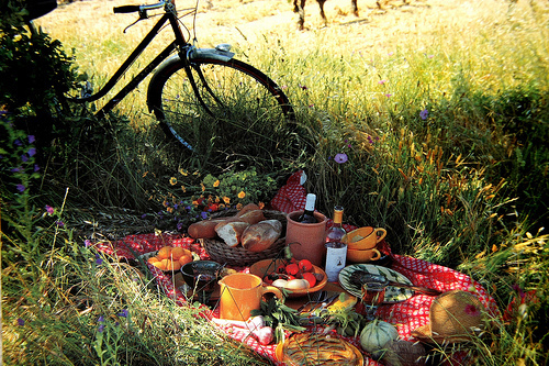 bike, food and fruit