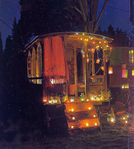 dark, decor, gypsy, gypsy wagon, lights, night