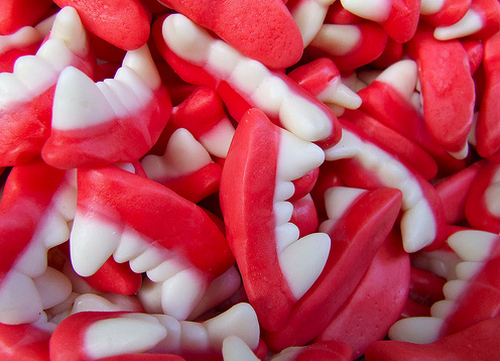 candy, red and teeth