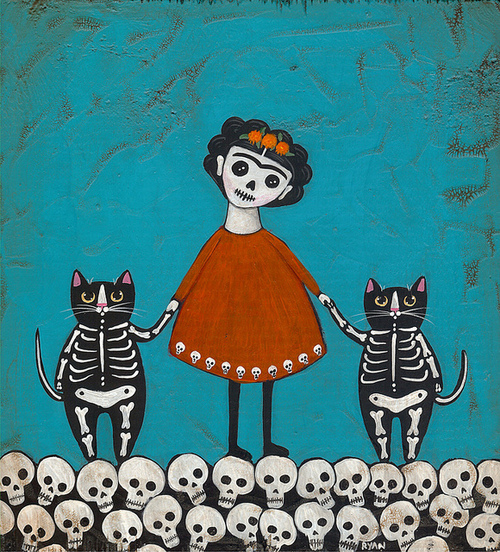 art, cats, cute, dia de los muertos, el dia de los muertos, frida kahlo