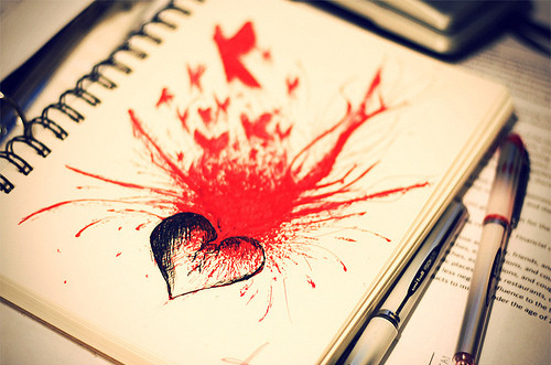 art, birds, blood, bood, book, broken heart