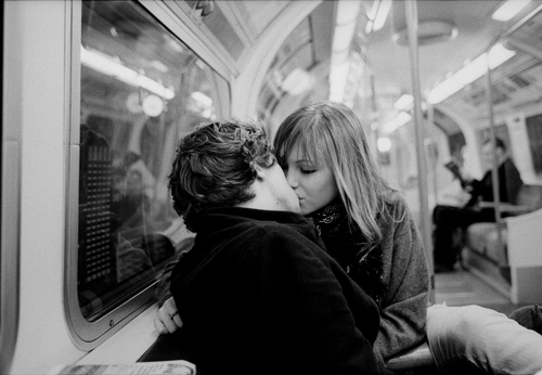 black and white, couple and kiss