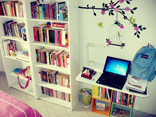 bedroom, books and color