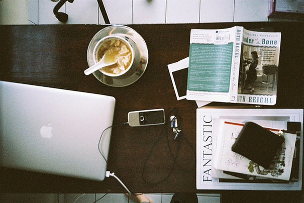 apple, book and coffee