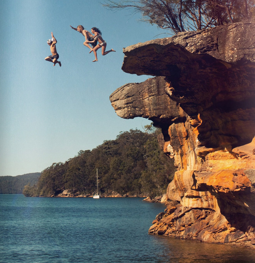 cliff, friends and jump