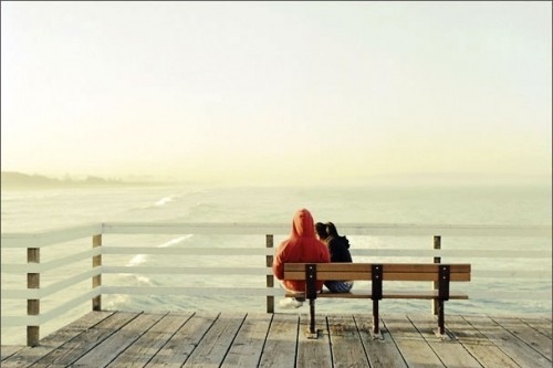 bench, couple and love