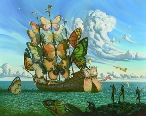 butterfly, clouds and fantasy