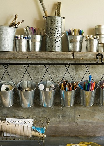 art supply, buckets and craft room