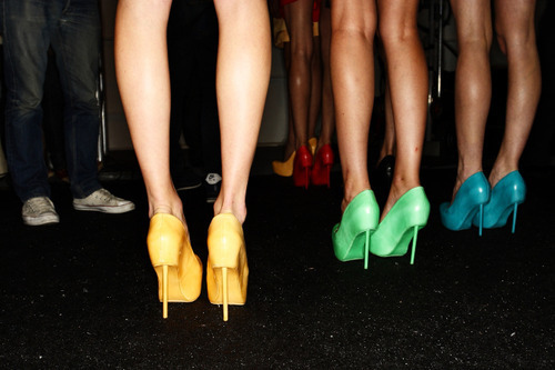 blue, green and high heels