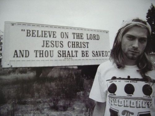 black and white, christian sign and cobain