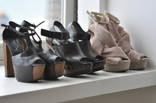 black leather, fashion and heel