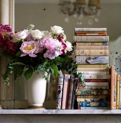 beautiful flowers, book and books