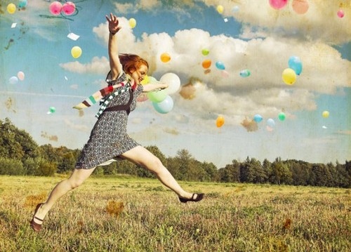 balloons, clouds and girl