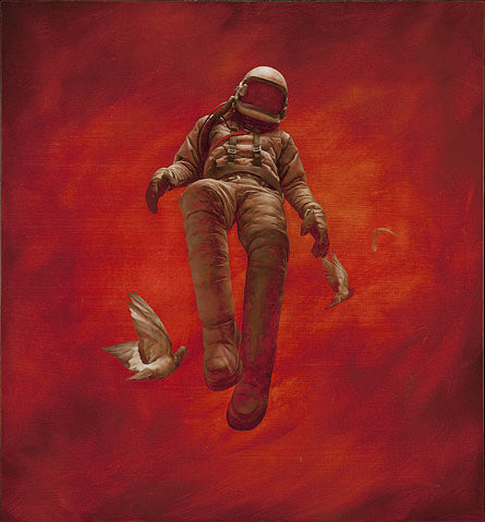 art, astronaut and bird