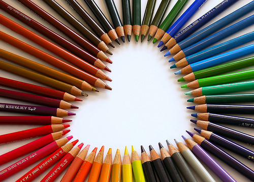 art, awesome, color, color pencils, colored pencils forming a heart, colorful