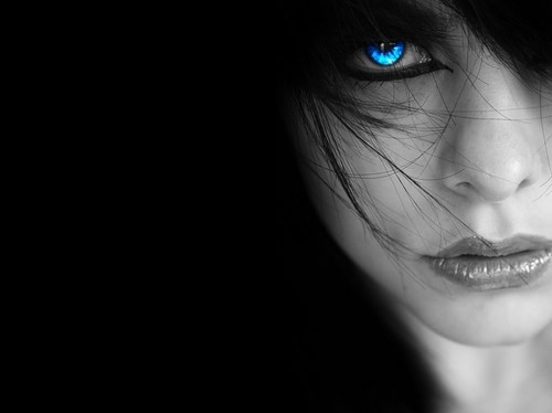 black and white, blue and blue eyes