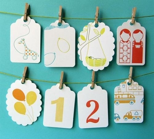 cards, clothes pins and garland