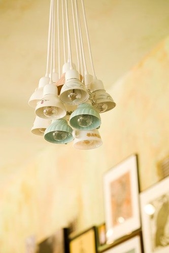 chandelier, cups and decor