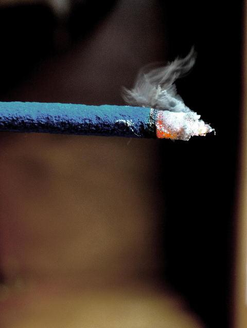 blue, cigarrete and incense