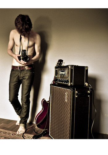 boy, camera and guitar