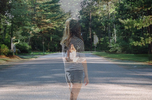 double exposure, forest and girl