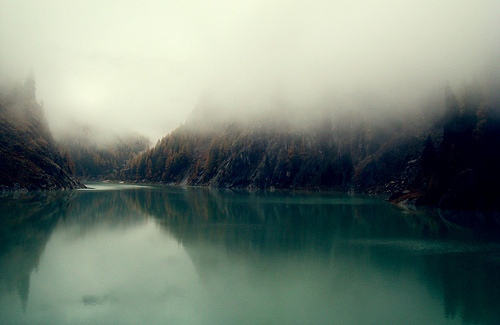 lake, mist and sad