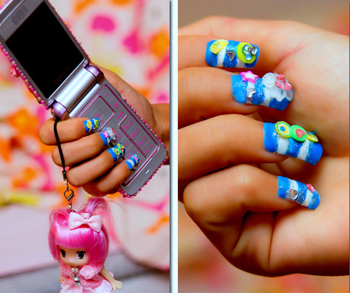 blue, kawaii nails and nail art