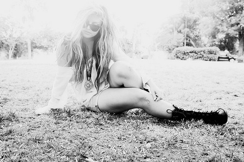 black and white, blonde and boots