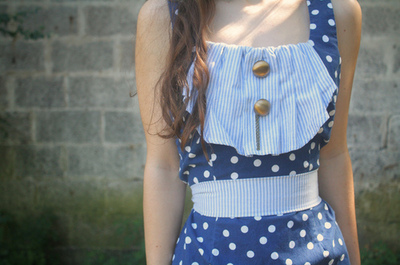 blue,  buttons and  dress