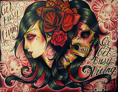 female illustration sugar skulls tattoo tattoos vintage