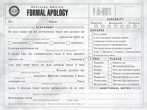 apology, cool and form